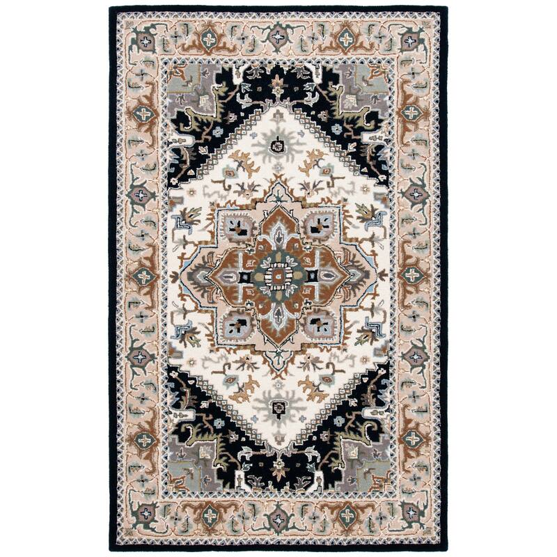 SAFAVIEH Handmade Heritage Asia Traditional Oriental Wool Rug - 8' Square - Beige/Navy