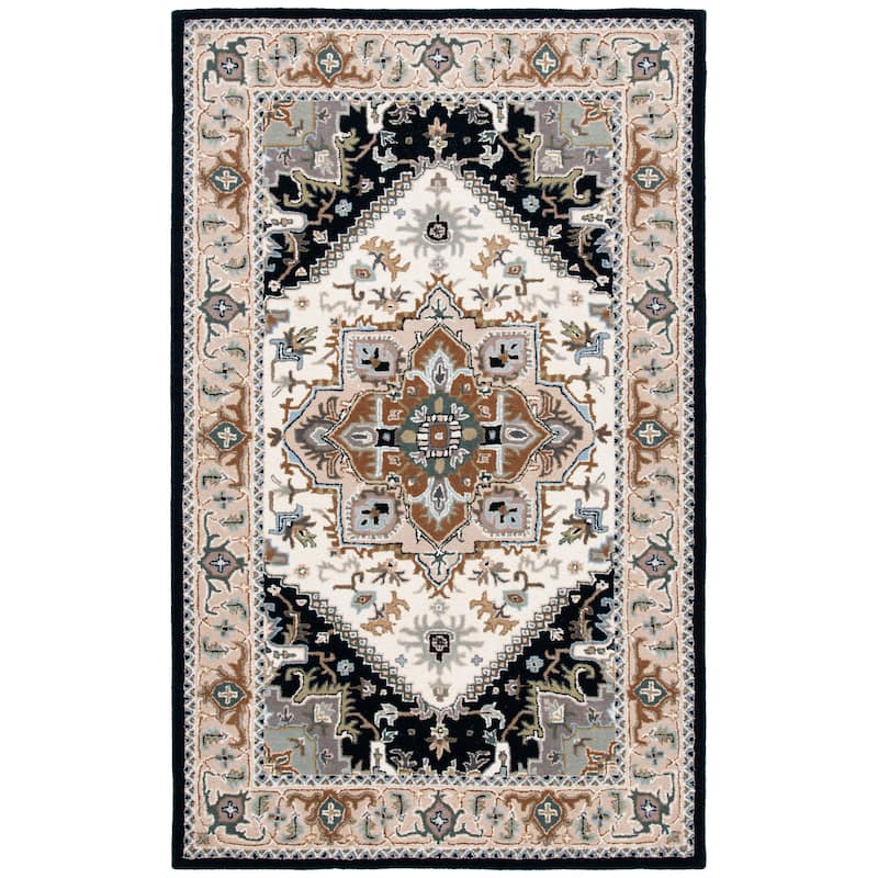 SAFAVIEH Handmade Heritage Carrol Traditional Oriental Wool Rug - 8' Square - Beige/Navy - Square