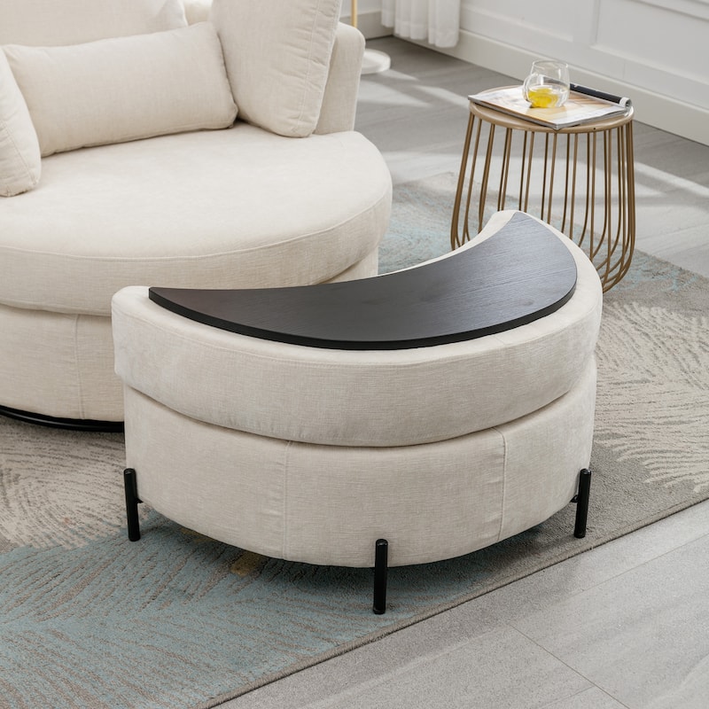 42.2"W Swivel Accent Barrel Chair with Half Crescent Moon Storage Bench
