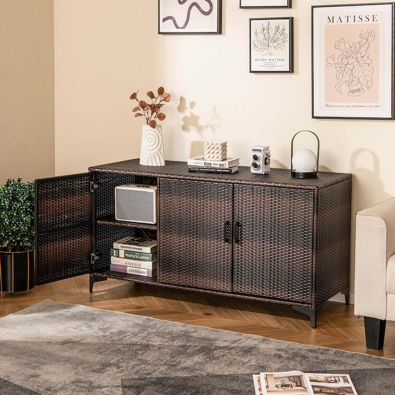 Costway 84 Gallon 3-Door Patio Wicker Storage Cabinet Deck Box with - See Details