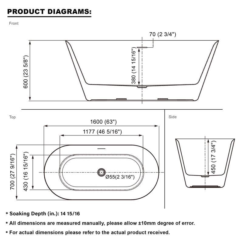 Glossy White Freestanding Soaking Bathtub, 100% Pure Virgin Acrylic with Drain And Overflow