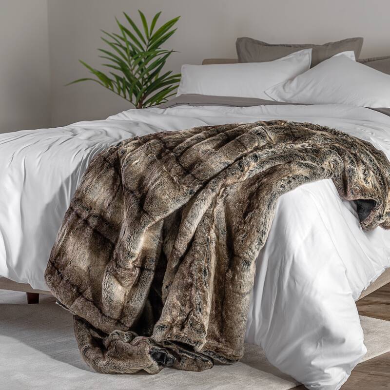 Bare Home Faux Fur Blanket - Ultra-Soft Blanket - Luxurious Fuzzy Warm