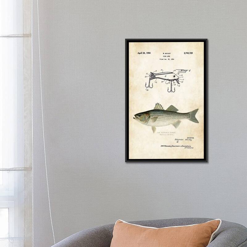 iCanvas "Striped Bass Fishing Lure" by Patent77 Framed Canvas Print