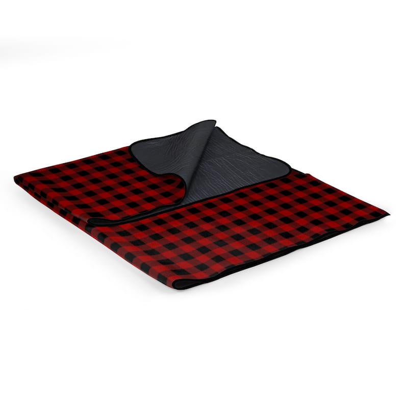 Outdoor Picnic Blanket Tote, (Red & Black Buffalo Plaid Pattern)