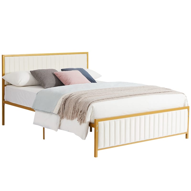 VECELO Upholstered Bed Frame with Tufted Headboard & Footboard Heavy Duty Steel Slats Platform No Box Spring Needed
