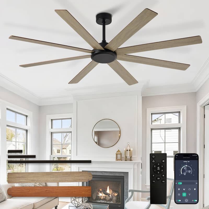 Large Ceiling Fan without Light - 8-Blade, Remote App Control, Dimmable 3CCT LED, Quiet DC Motor​