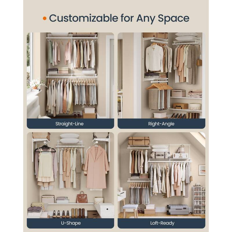 Closet System, 2-4 ft, with 2 Hanging Rods, 2 Shelves, Cloud White - Multi