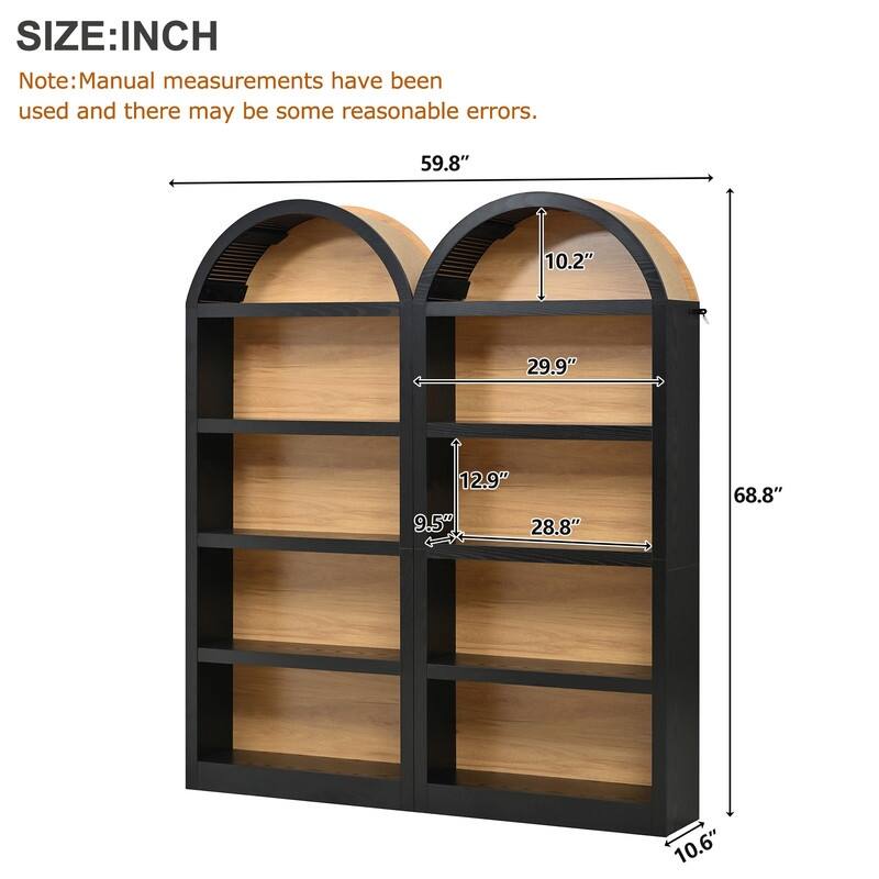 Farmhouse 68.8" Tall Freestanding Bookshelves Set of 2, 5-Tier Display Bookcase Arched Top for Living Room, Bedroom, Home Office