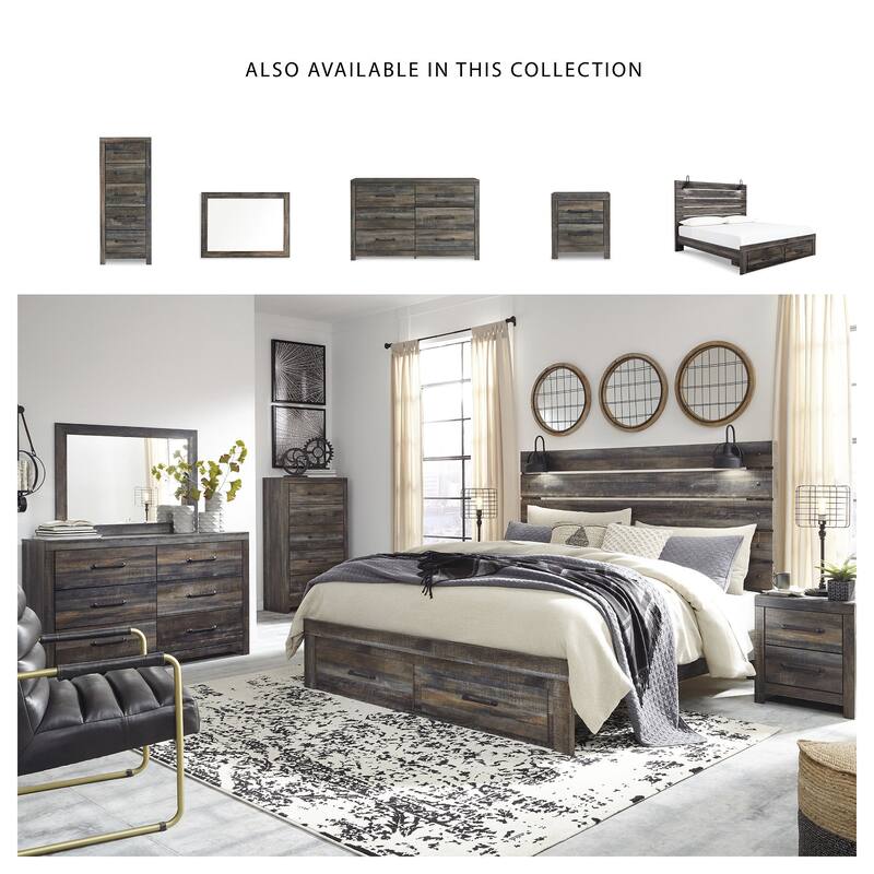 Drystan Rustic Brown Panel Bed with Footboard Storage Drawers