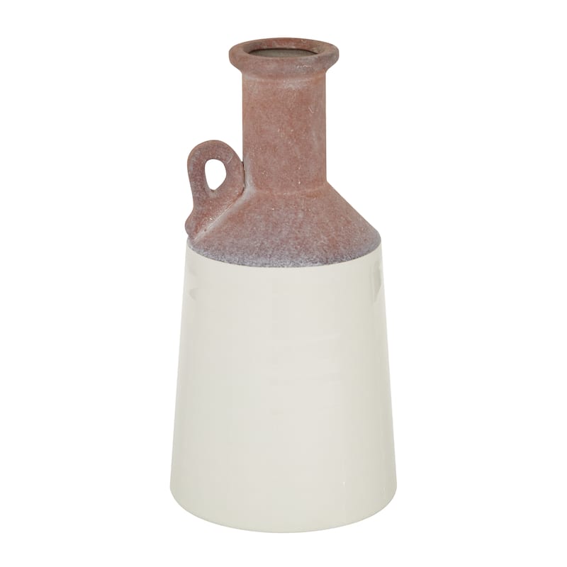 White Ceramic Vase with Pink Accents - 6 x 6 x 12