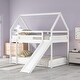 preview thumbnail 2 of 16, Twin Size Low Wood House Bunk Bed with Slide and Ladder