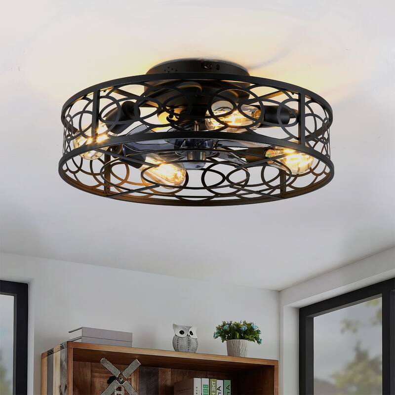 20Inch Ceiling Fans with Remote Control,6 Speed Reversible Flush Mount Low Profile Rustic - N/A - Matte Black1(Bulbs not included)