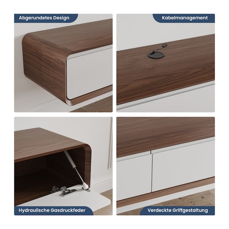 Floating Modern TV Stand for Living Room, Wall-Mounted Entertainment Center with Storage Drawers, Solid Wood, Fully-Assembled