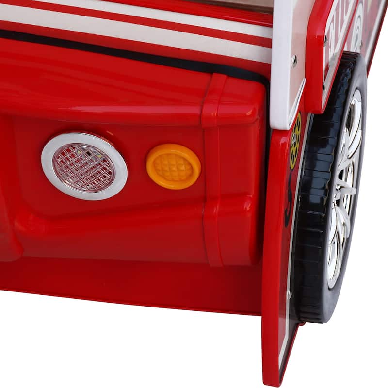Kids Fire Truck Floor Bed with LED Light, Twin Size, Easy Assembly, Solid Construction