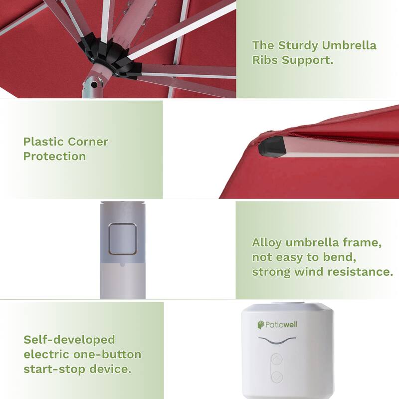 Patiowell 9FT Outdoor Electric Patio Umbrella With Base,Outdoor Table Umbrella,Yard Umbrella,One-click Start And Crank