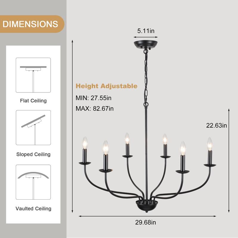 6-Light Farmhouse Candle Chandelier Modern Hanging Lamp for Living Room Kitchen Hallway Entryway - N/A