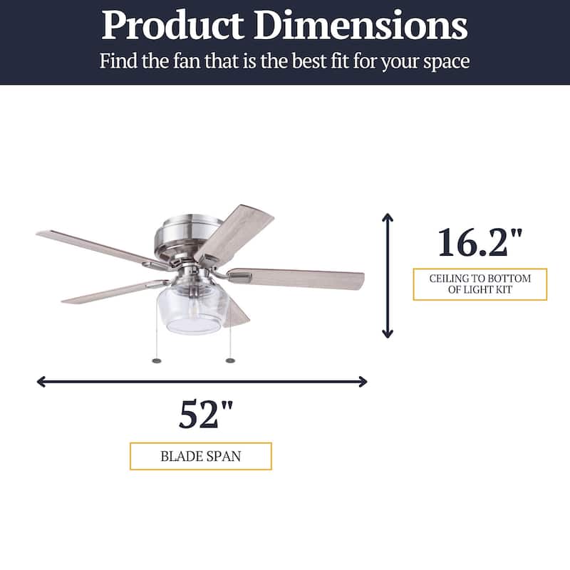 52" MaCenna Indoor Traditional Farmhouse Ceiling Fan with Pull Chains, Dry-Rated