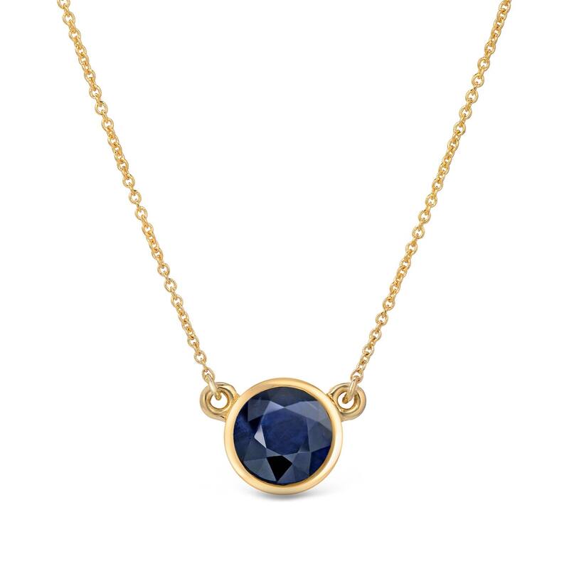 Auriya 14k Gold Solitaire Blue Sapphire Necklace – 0.25 Carat Round Bezel-Set Pendant with Adjustable Chain - Yellow
