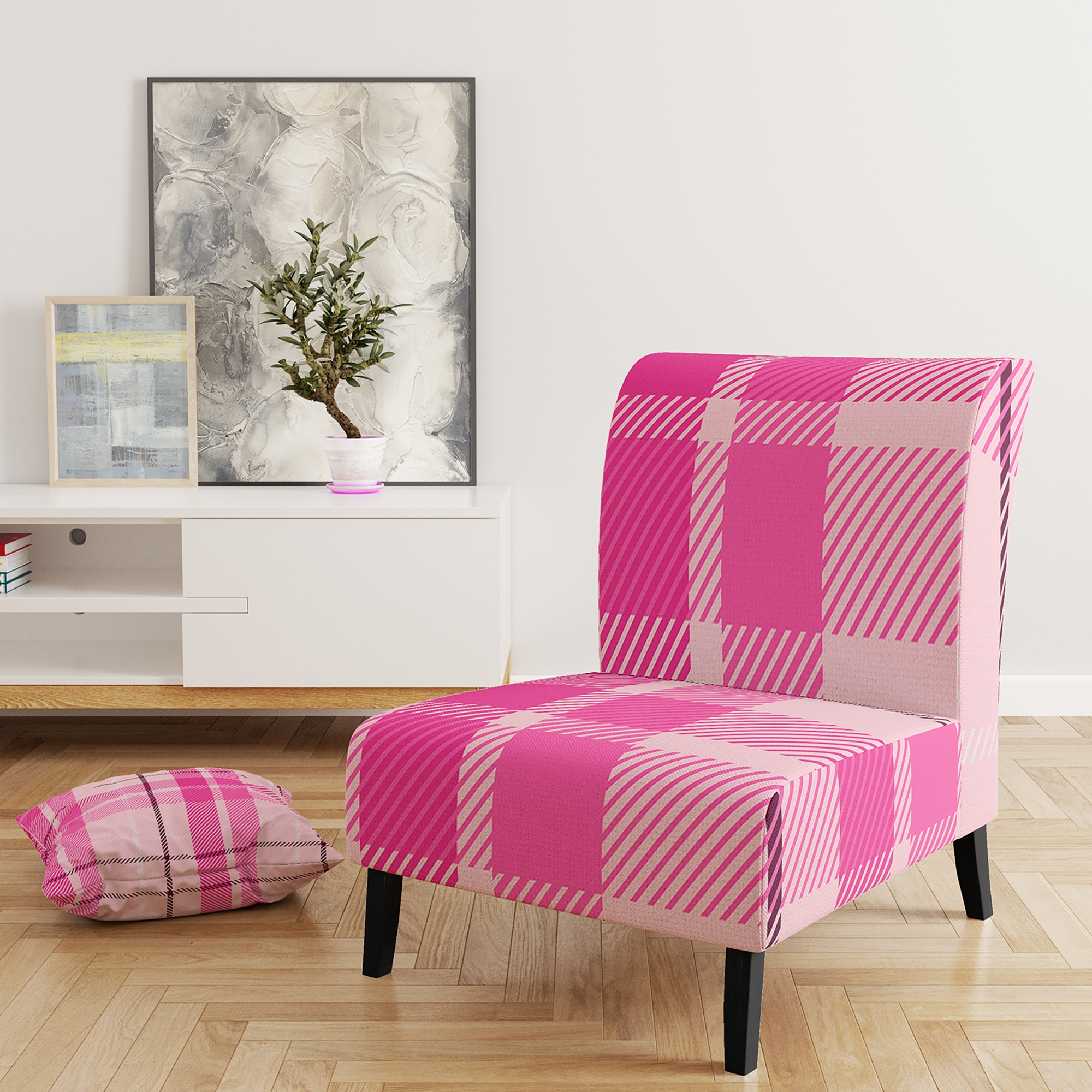 Pink tartan chair sales
