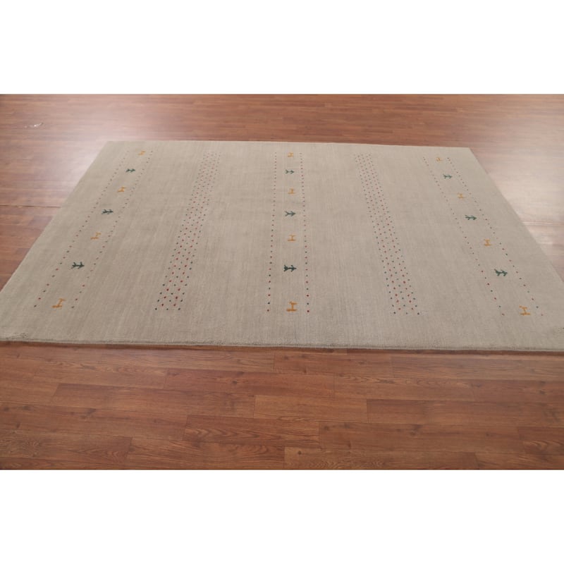 Oriental Gabbeh Area Rug Hand-Knotted Tribal Beige Wool Carpet - 5'3"x 7'6"