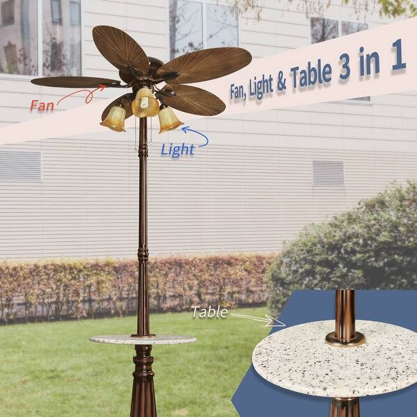 52" Farmhouse 5-Blade LED Outdoor Pedestal Fan, Classic Standing Fan with Light