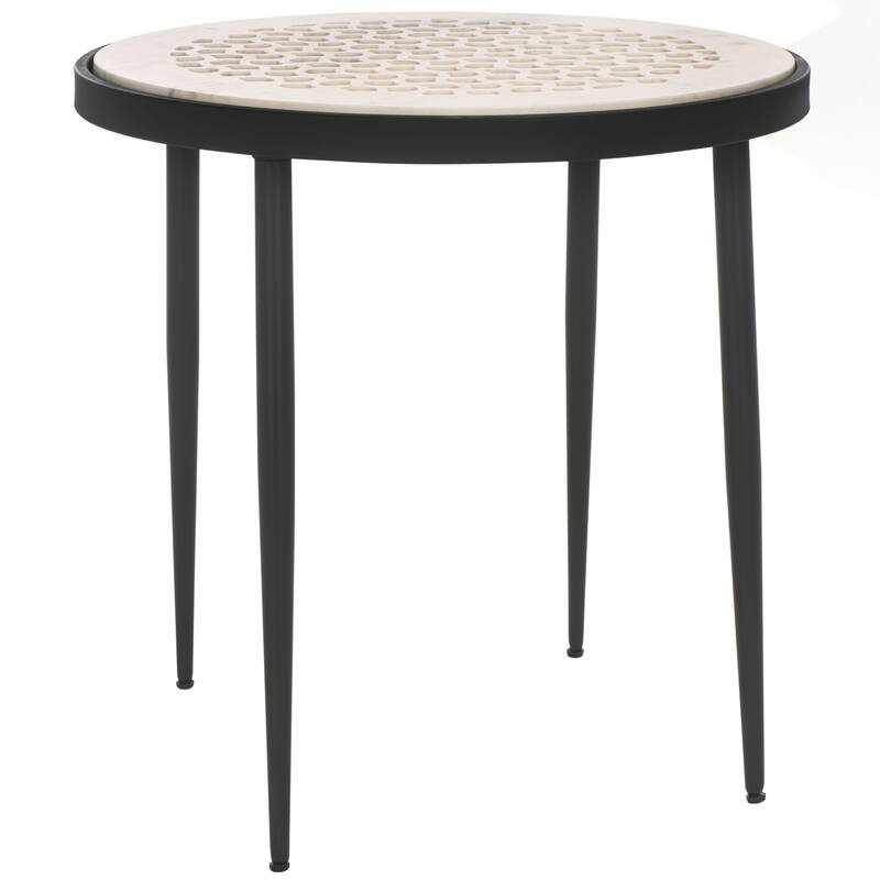 SAFAVIEH Lucia Marble Round Top Side Table (Fully Assembled) - 19 In. W x 19 In. D x 19 In. H - 19Wx19Dx19H