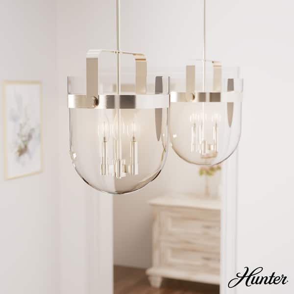 slide 2 of 12, Hunter Karloff Clear Glass Bell-Shaped Pendant - Kitchen Island, Dining Room, Entry - Modern Farmhouse, Rustic, Industrial 14" 3 Light - Brushed Nickel