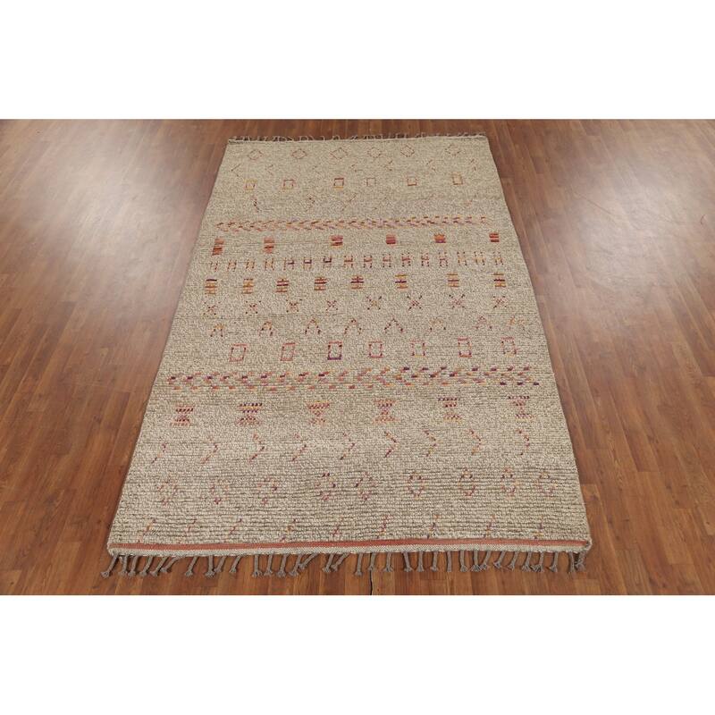 Earth Tone Moroccan Oriental Area Rug Handmade Wool Carpet - 5'7"x 8'10"