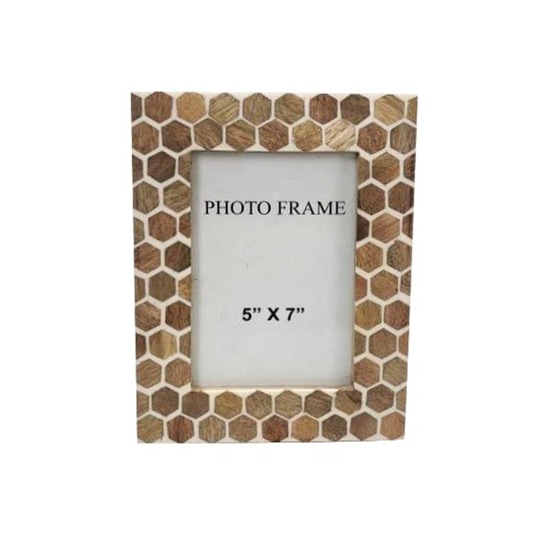 5x7" Wood Hexagon Tile Picture Frame - Lite Brown & White