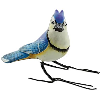Novica Handmade Blue Jay Ceramic Figurine
