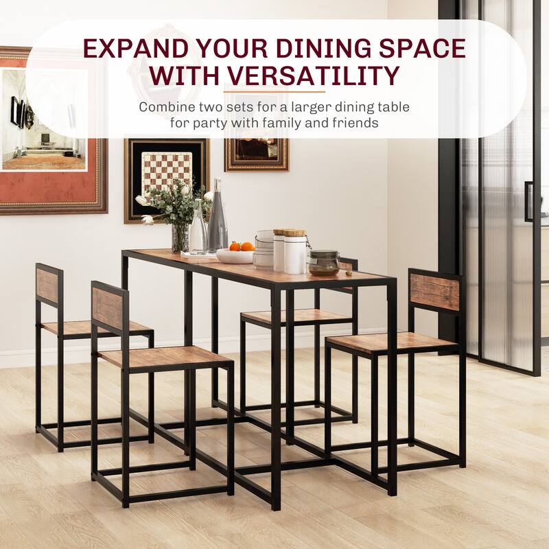 HOMCOM Industrial 3-Piece Dining Table and 2 Chair Set for Small Space in the Dining Room or Kitchen - 35.5" L x 18.5" W x 30" H