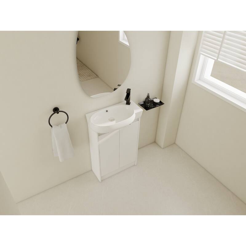 Compact Bathroom Vanity with Sink, Oval Single Ceramic Sink Bathroom Cabinet for Small Bathroom