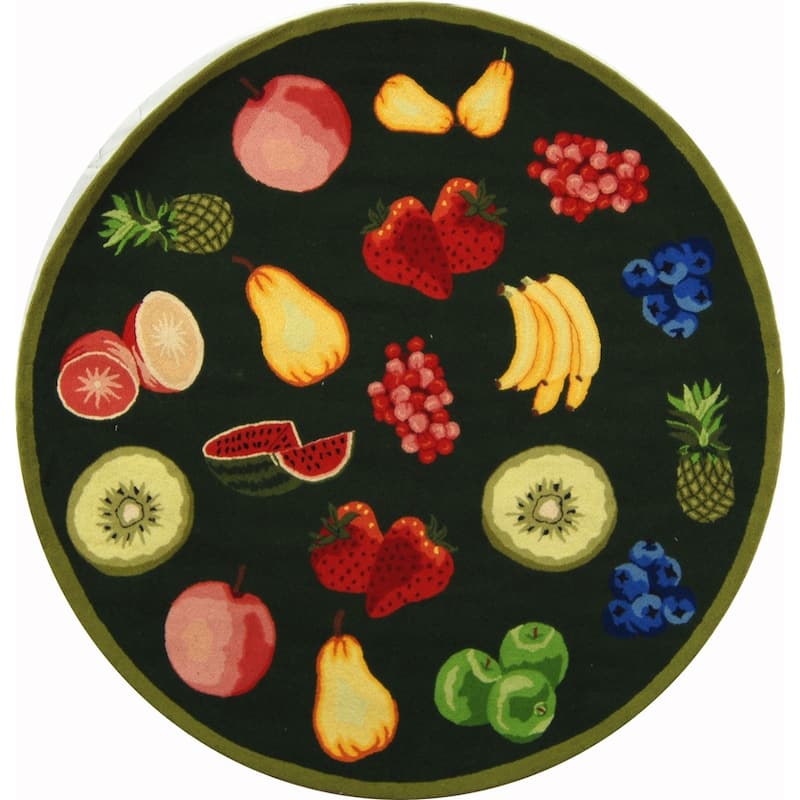 SAFAVIEH Handmade Chelsea Sefkije French Country Fruit Wool Rug - 5'6" Round - Hunter Green
