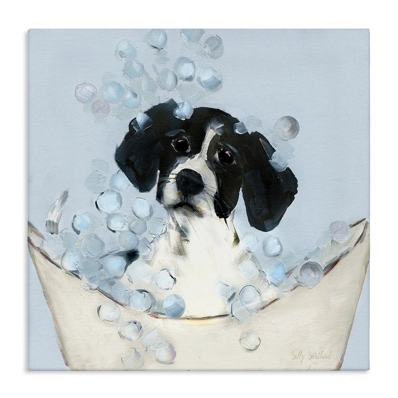 Stupell Black & White Puppy in Tub Canvas Wall Art Design By Sally Swatland - 30 x 30