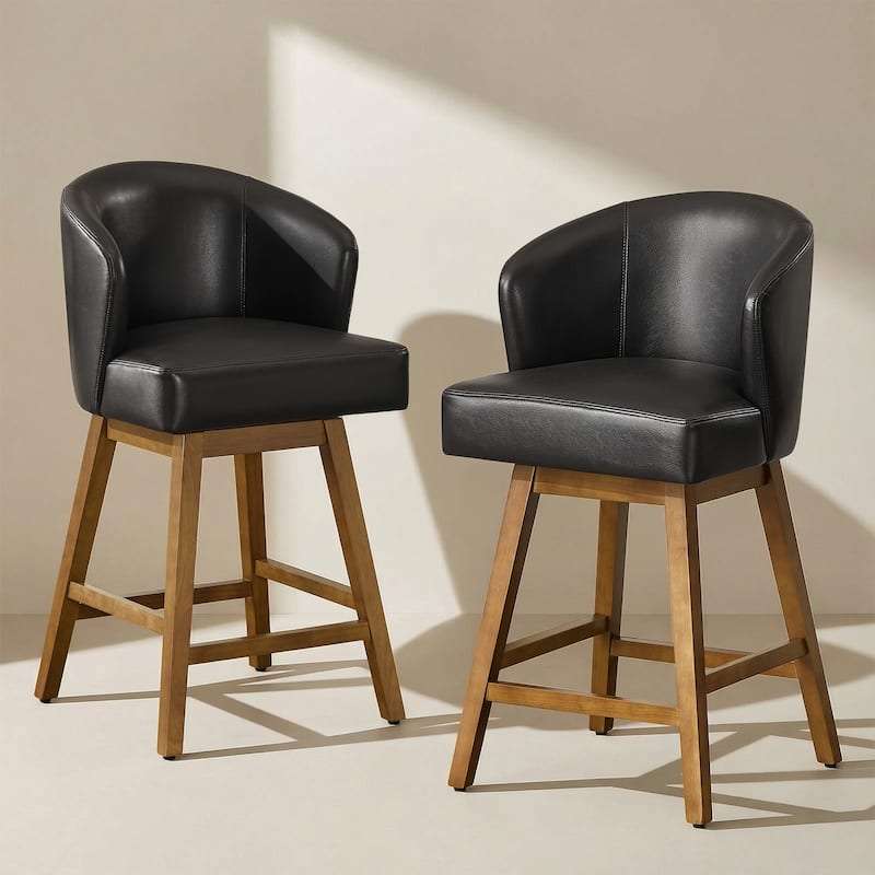 26 Inch Upholstered Swivel Counter Height Bar Stools with Back and Solid Wood Frame - 37.8"H x 20.9"W x 21.3"D