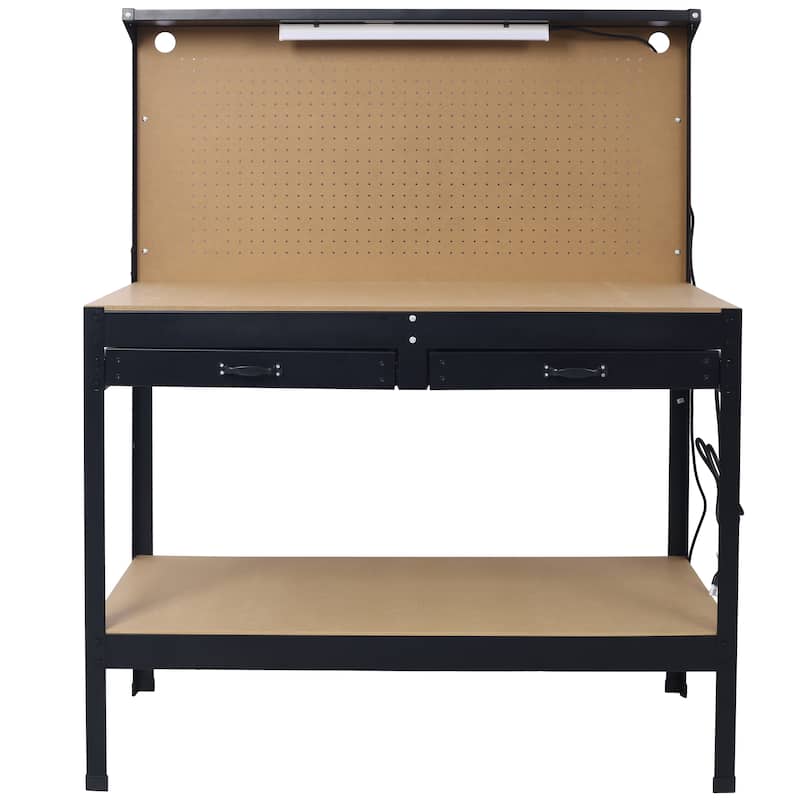 Steel Workbench Work Bench Workshop Tools Table w/Drawer & Peg Board,4 AC outlets & 2 USB Ports - 47.5"W