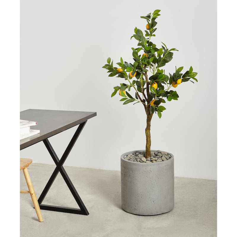 Indoor/Outdoor Large Nordic Minimalist Fiberstone Lightweight Round Cylinder Planter Pot -19,15,12inch Cement Finish