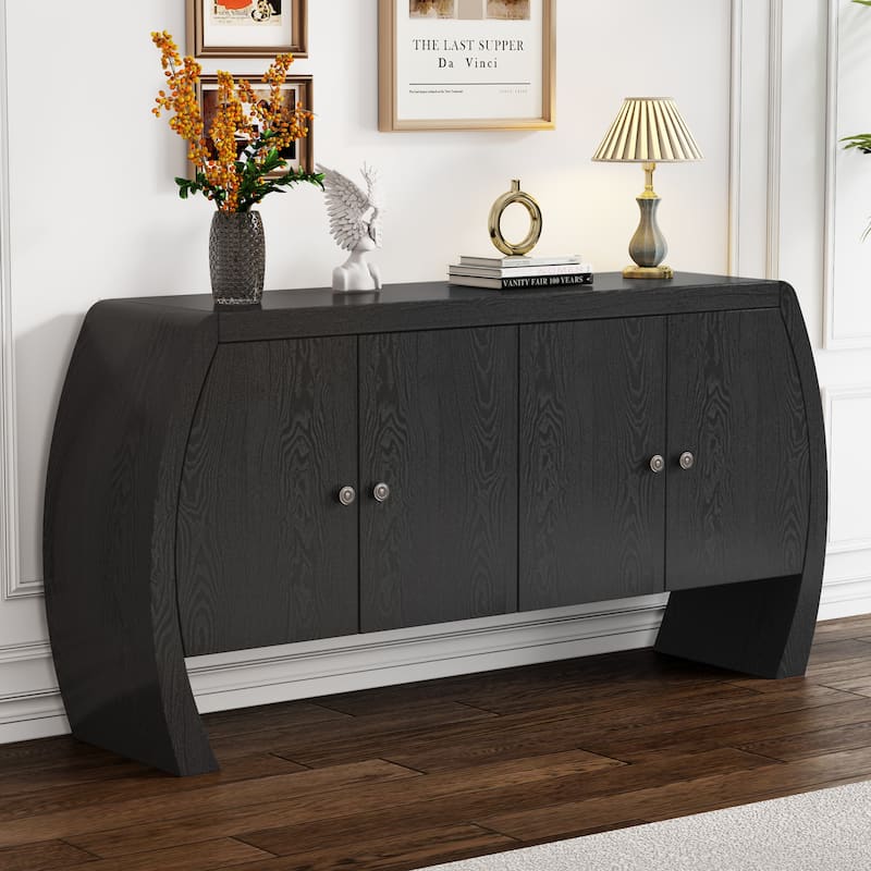 TV Stand Storage Cabinet with Rounded Legs, Simple Coffe e Cabinet Console Cabinet Hallway Cabinet Accent Cabinet - Black