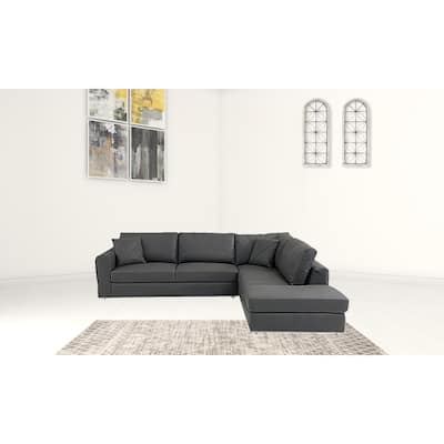 HomeRoots Dark Gray Italian Leather Reclining L Shaped Two Piece Corner Sectional - 117