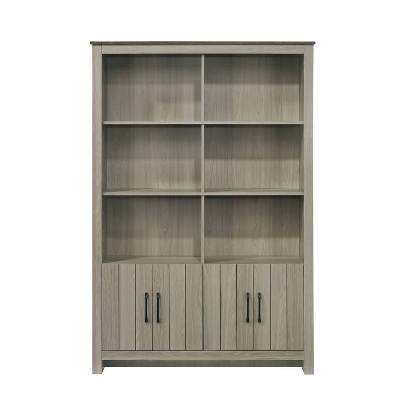 47"W Gray Oak Bookcase Shelf with Cabinet Doors for Living Rooms, Office or Bedroom