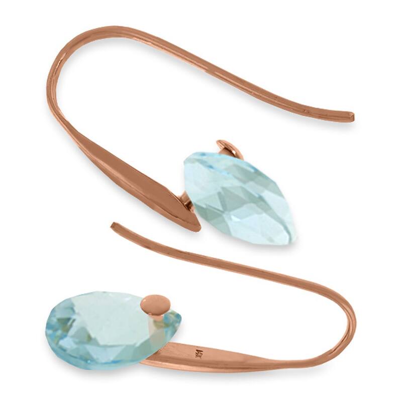 14K Solid Gold Fish Hook Earrings w/ Dangling Briolette Blue Topaz