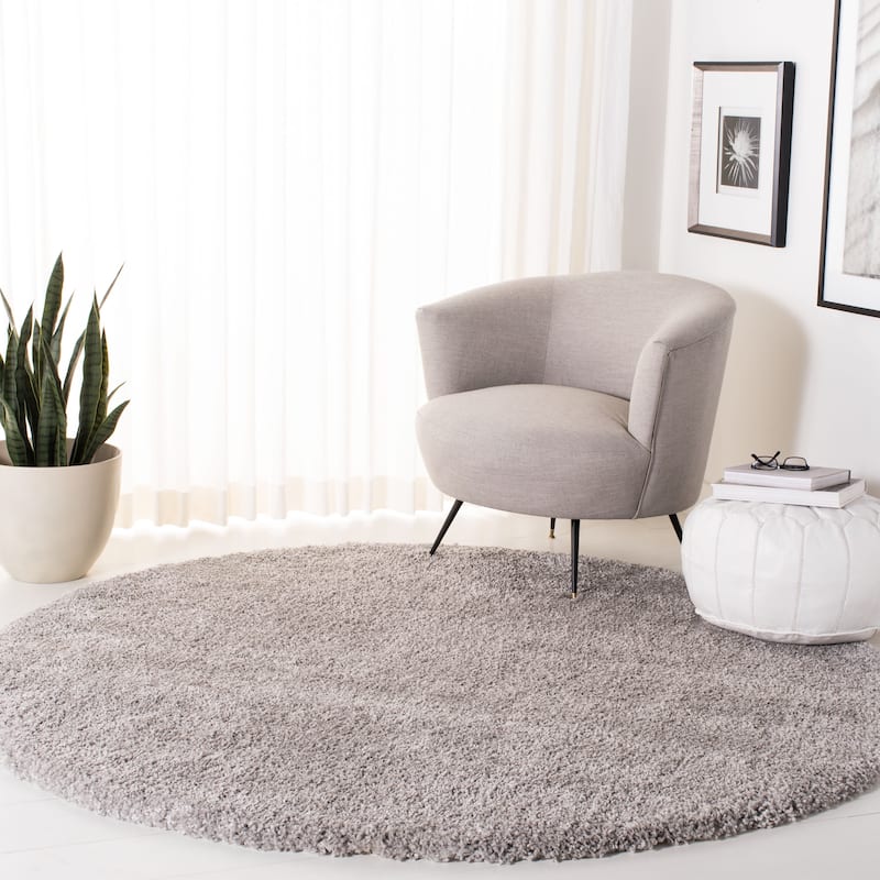 SAFAVIEH Royal Shag Soffia 2-inch Thick Rug - 6' 7" x 6' 7" - Smokey Grey - Round