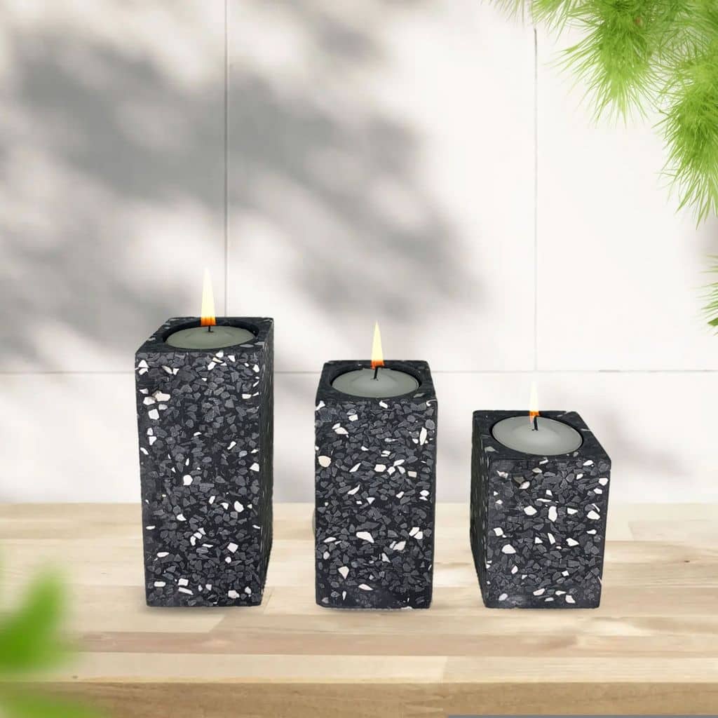 Set of Three Cement Candlesticks for Tealights in Black