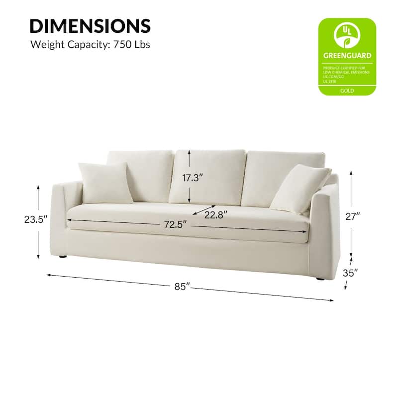 Riccardo 85" Modern Slipcovered Sofa with Square Flange Arm by HULALA HOME