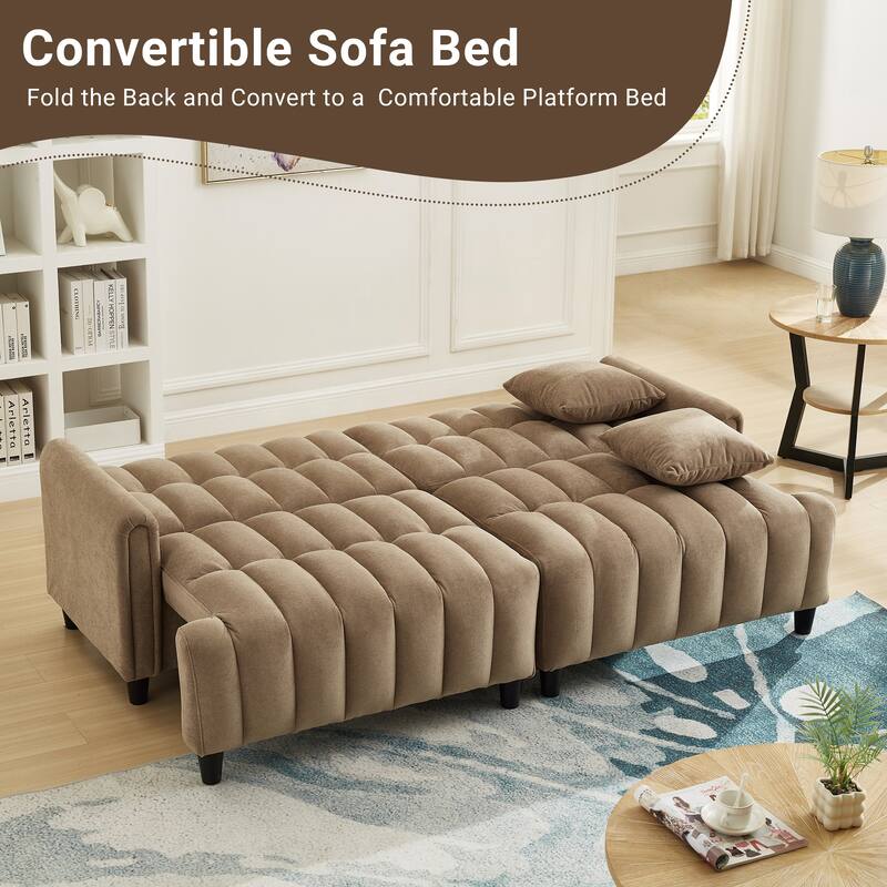 Futon Loveseat Couch Convertible into Sleeper Sofa Bed with Hidden Storage and Adjustable Backrest, Modern Loveseat Sleeper
