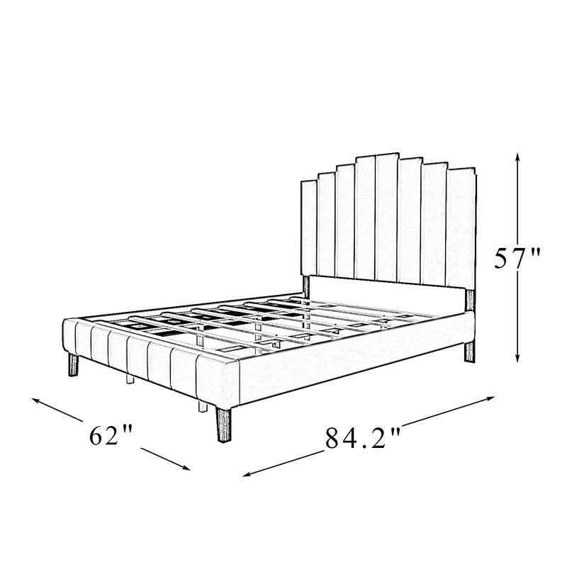Queen Size Platform Bed, Polyester Fabric Bed Frame with ChannelTufted