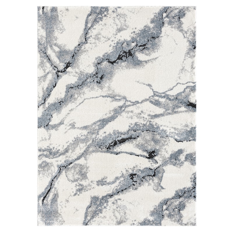 Paris Collection Abstract Cream/Blue Rug - 1'9 X 3'2