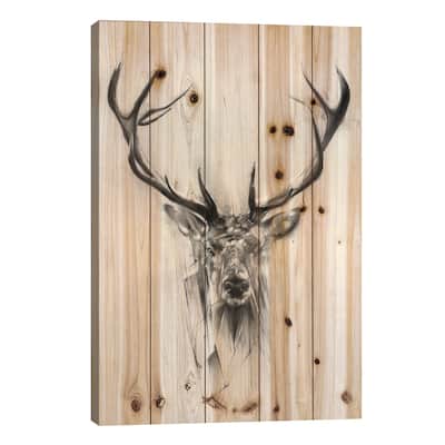 Red Deer Print On Wood by Alexis Marcou - Multi-Color