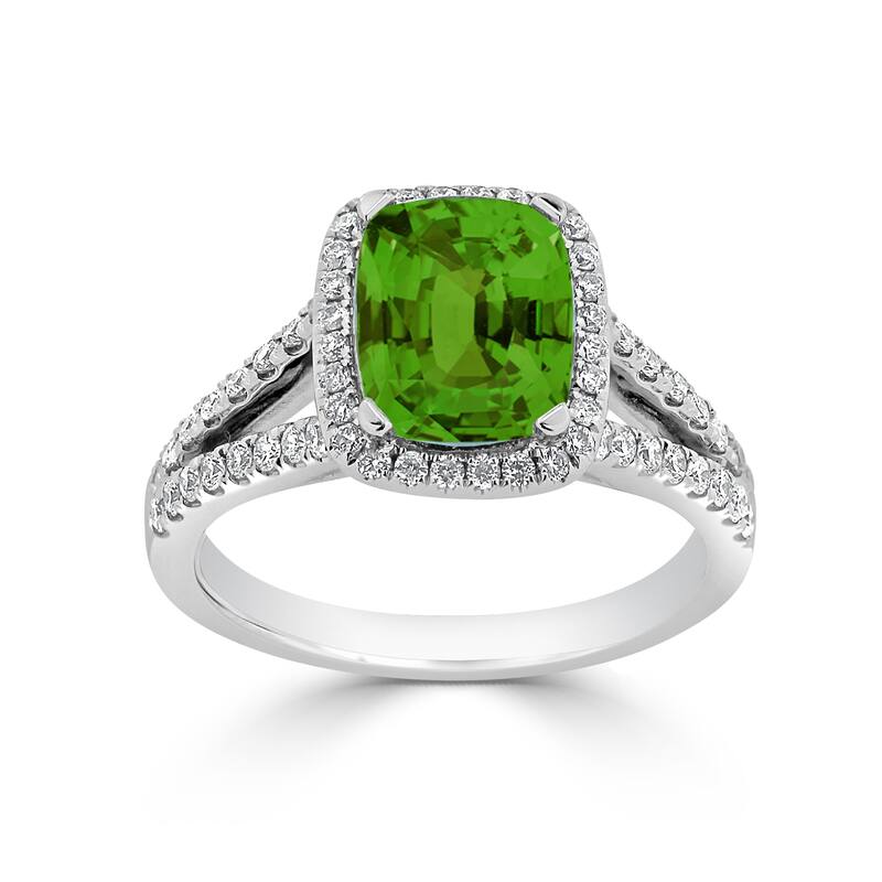 Auriya 1 5/8ct Cushion-cut Peridot and Halo Diamond Engagement Ring 3/8cttw 14K Gold