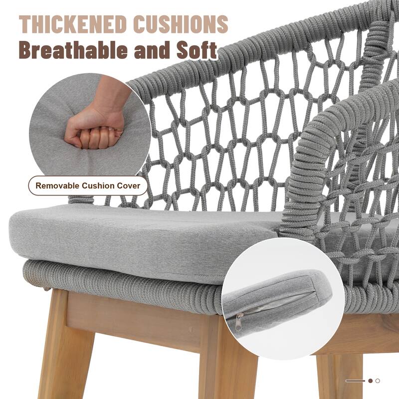 Outdoor 7-Piece Dining Chair with Rope-woven Backrest and Table Set